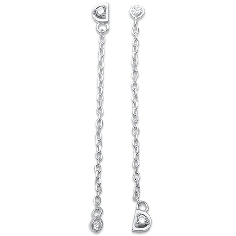 Drop Dangle Chain Design Earrings Round Cubic Zirconia 925 Sterling Silver Choose Color