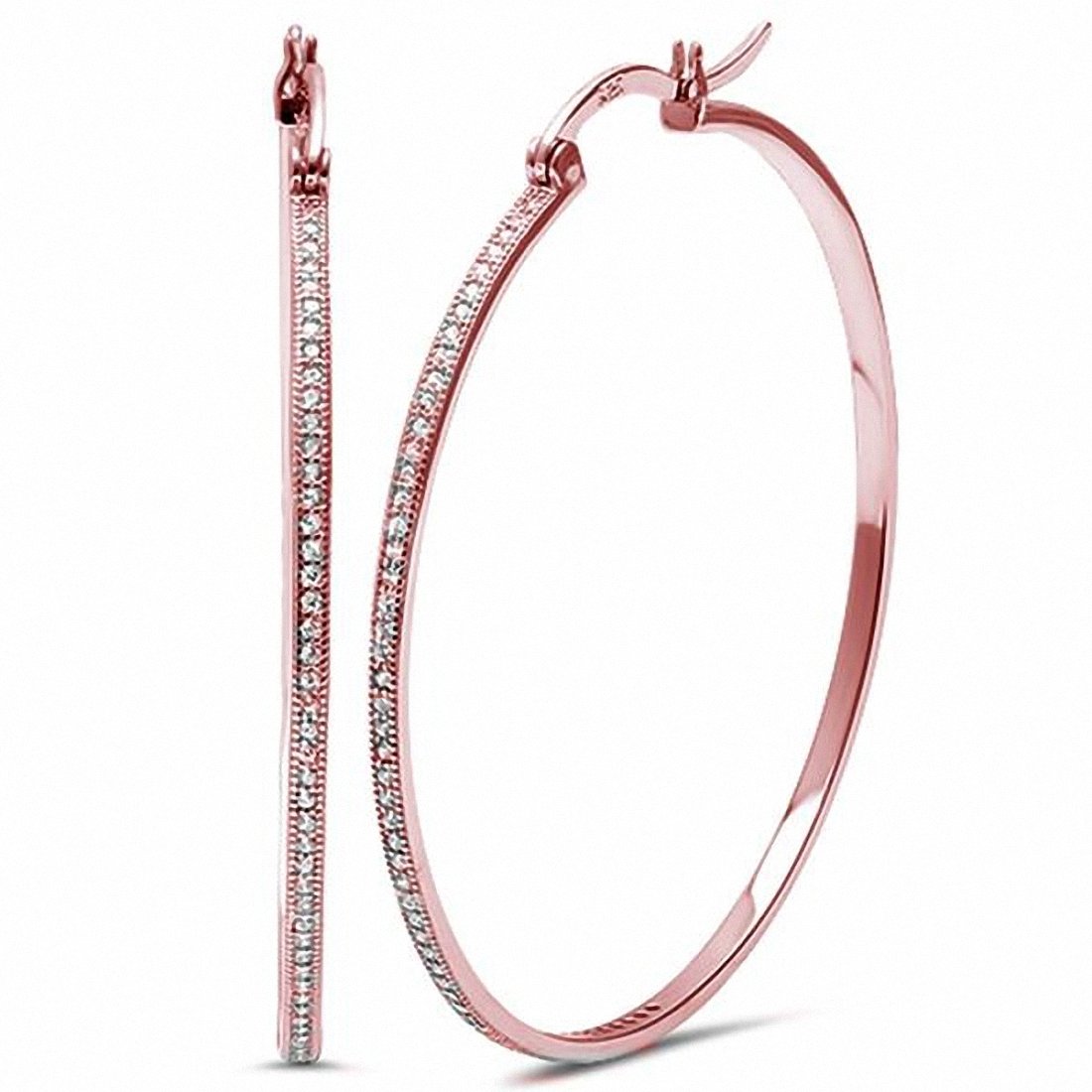 Hoop Earrings Simulated Round Cubic Zirconia 925 Sterling Silver