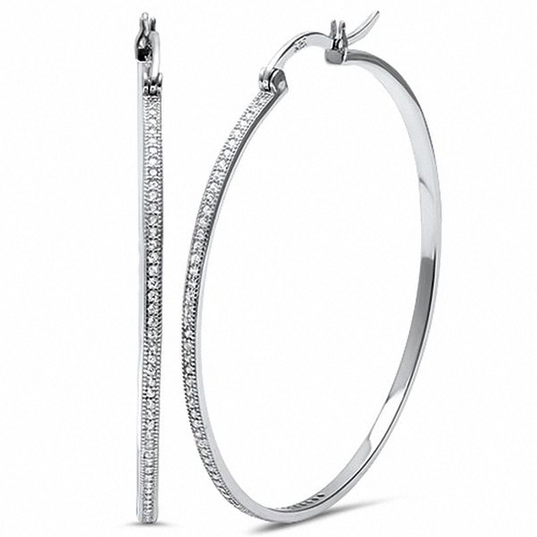Hoop Earrings Simulated Round Cubic Zirconia 925 Sterling Silver