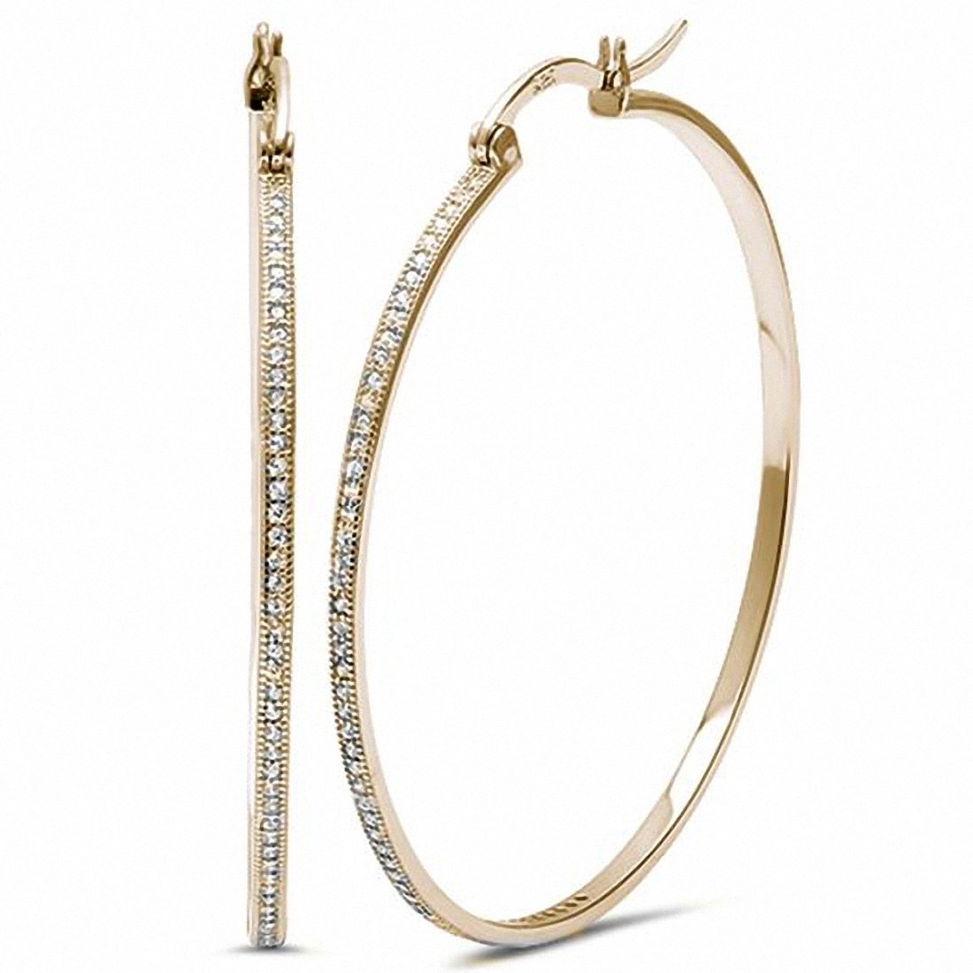Hoop Earrings Simulated Round Cubic Zirconia 925 Sterling Silver