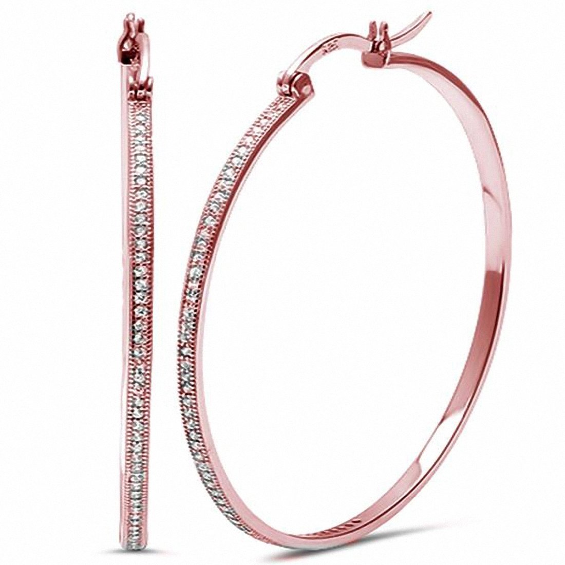 Hoop Earrings Simulated Round Cubic Zirconia 925 Sterling Silver