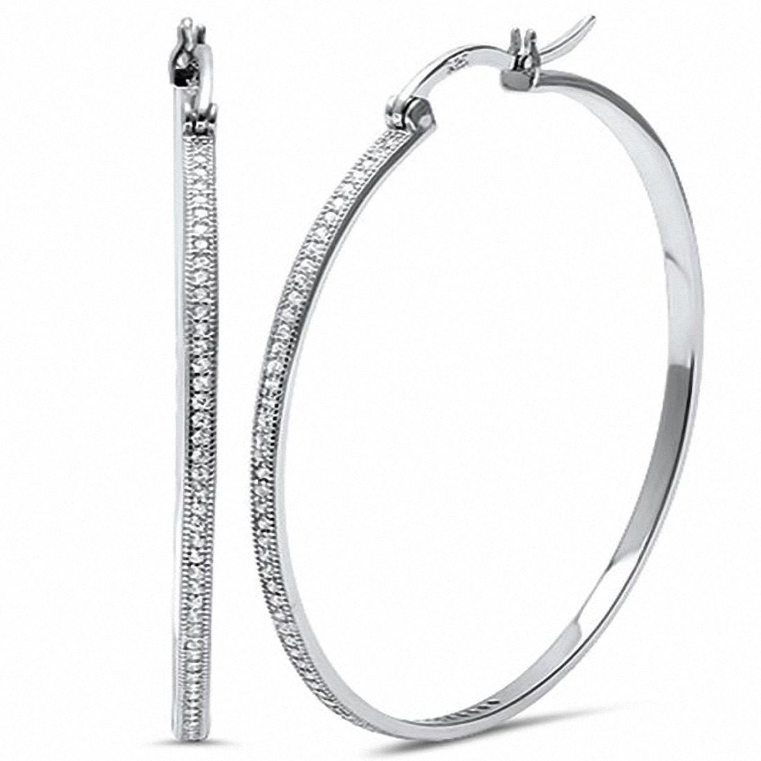Hoop Earrings Simulated Round Cubic Zirconia 925 Sterling Silver