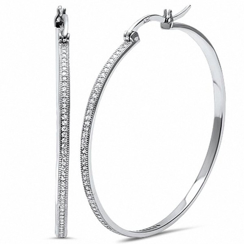 Hoop Earrings Simulated Round Cubic Zirconia 925 Sterling Silver