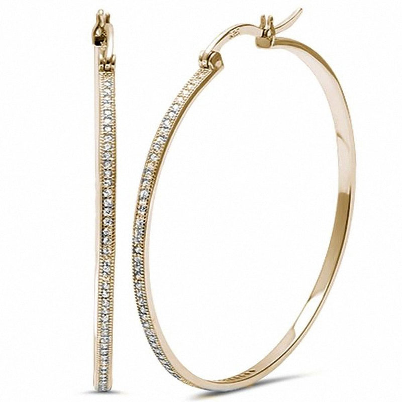 Hoop Earrings Simulated Round Cubic Zirconia 925 Sterling Silver