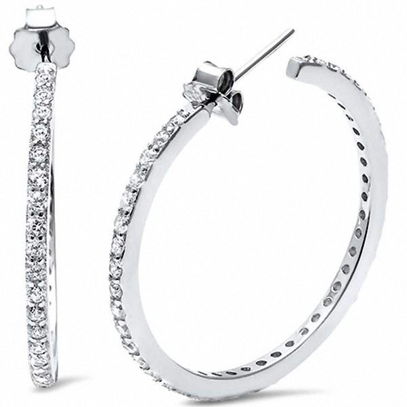 New Design Hoop Earrings Round Cubic Zirconia 925 Sterling Silver