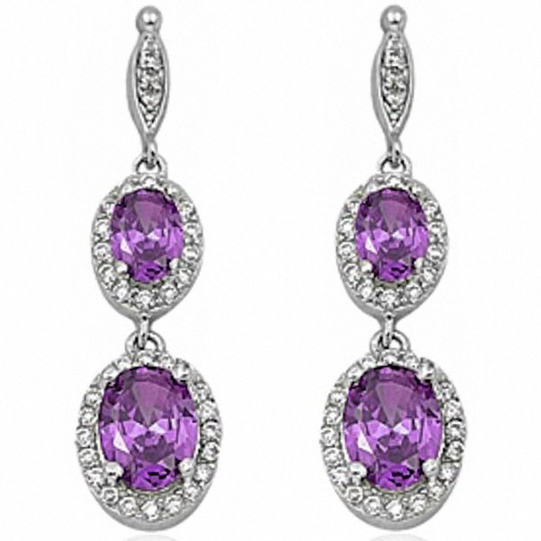 Halo Drop Dangle Chandelier Earring Oval Round Cubic Zirconia 925 Sterling Silver