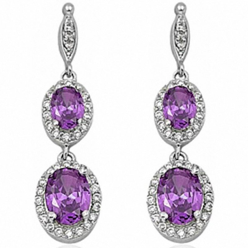 Halo Drop Dangle Chandelier Earring Oval Round Cubic Zirconia 925 Sterling Silver