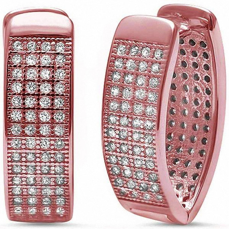 Modern Design Micro Pave Hoop Earrings 925 Sterling Silver