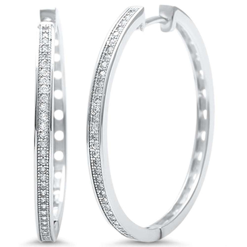 33mm Hoop Earrings Round Pave Cubic Zirconia 925 Sterling Silver - Blue Apple Jewelry