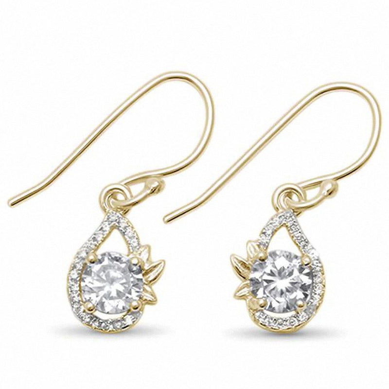 Halo Dangling Bridal Earrings Fish Hook Round Simulated Cubic Zirconia 925 Sterling Silver Choose Color
