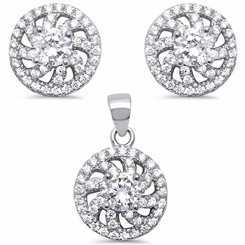 Fashion Micro Pave Jewelry Set Round Cubic Zirconia 925 Sterling Silver Pendant Earring Choose Color