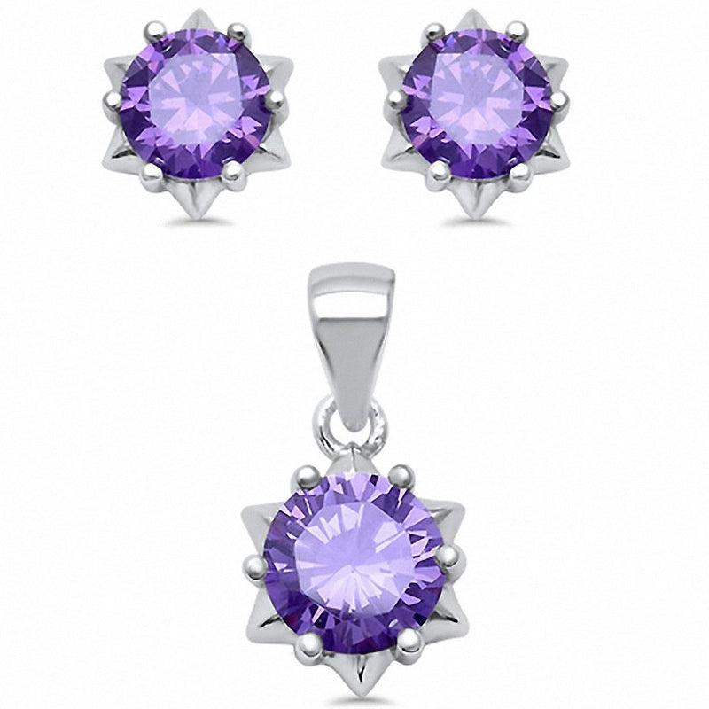 Star Design Jewelry Set Pendant Earring Round Simulated Cubic Zirconia 925 Sterling Silver