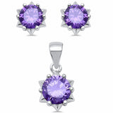 Star Design Jewelry Set Pendant Earring Round Simulated Cubic Zirconia 925 Sterling Silver
