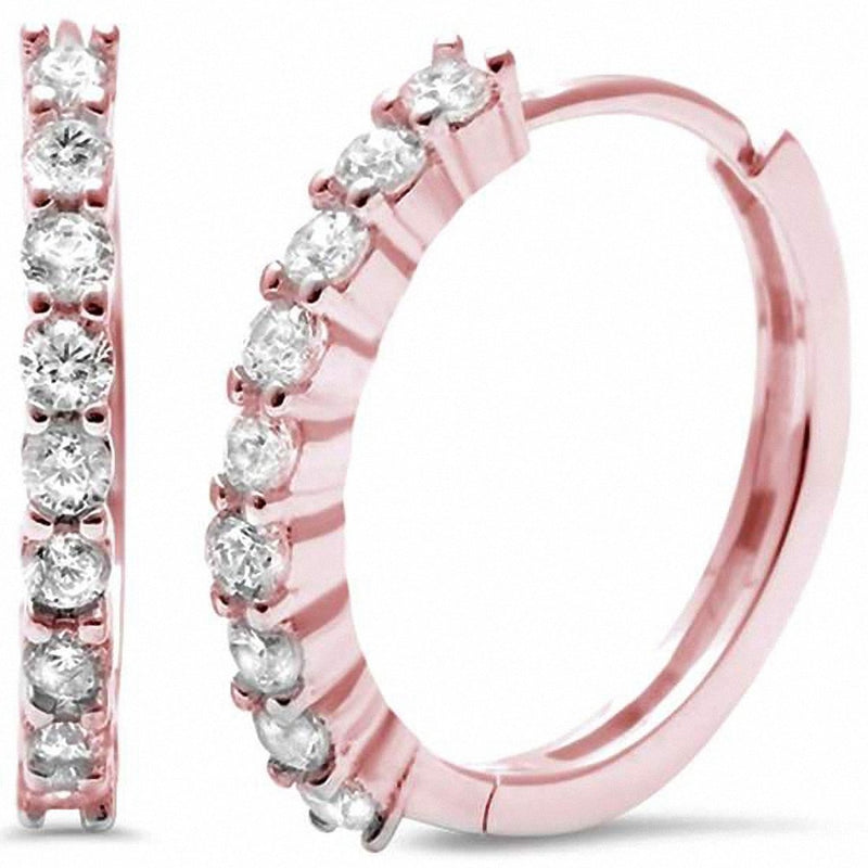 Half Eternity Hoop Earrings Round Cubic Zirconia 925 Sterling Silver Choose Color