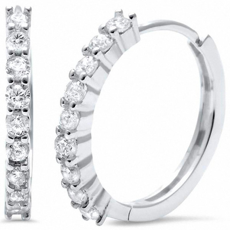 Half Eternity Hoop Earrings Round Cubic Zirconia 925 Sterling Silver Choose Color