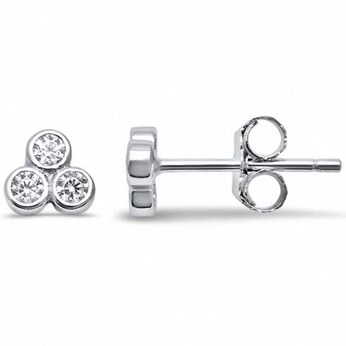 3-Stone Fashion Stud Earrings Round Bezel Simulated Cubic Zirconia 925 Sterling Silver (5mm)