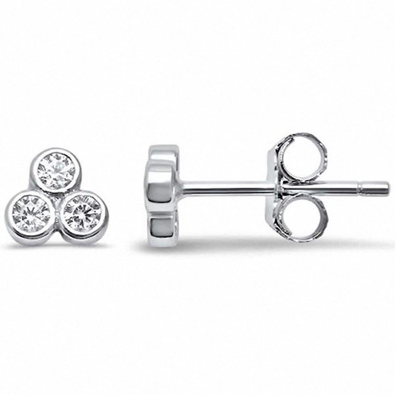3-Stone Fashion Stud Earrings Round Bezel Simulated Cubic Zirconia 925 Sterling Silver (5mm)