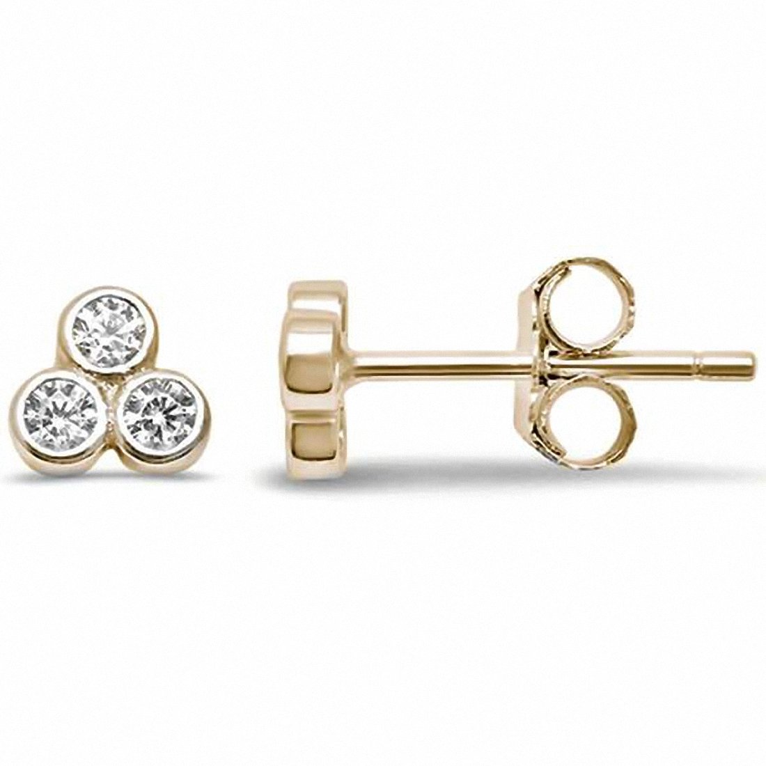 3-Stone Fashion Stud Earrings Round Bezel Simulated Cubic Zirconia 925 Sterling Silver (5mm)