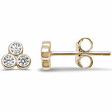 3-Stone Fashion Stud Earrings Round Bezel Simulated Cubic Zirconia 925 Sterling Silver (5mm)