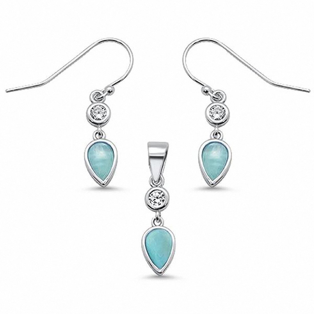 Teardrop Pear Fishhook Earrings Lab Created Opal Jewelry Set 925 Sterling Silver