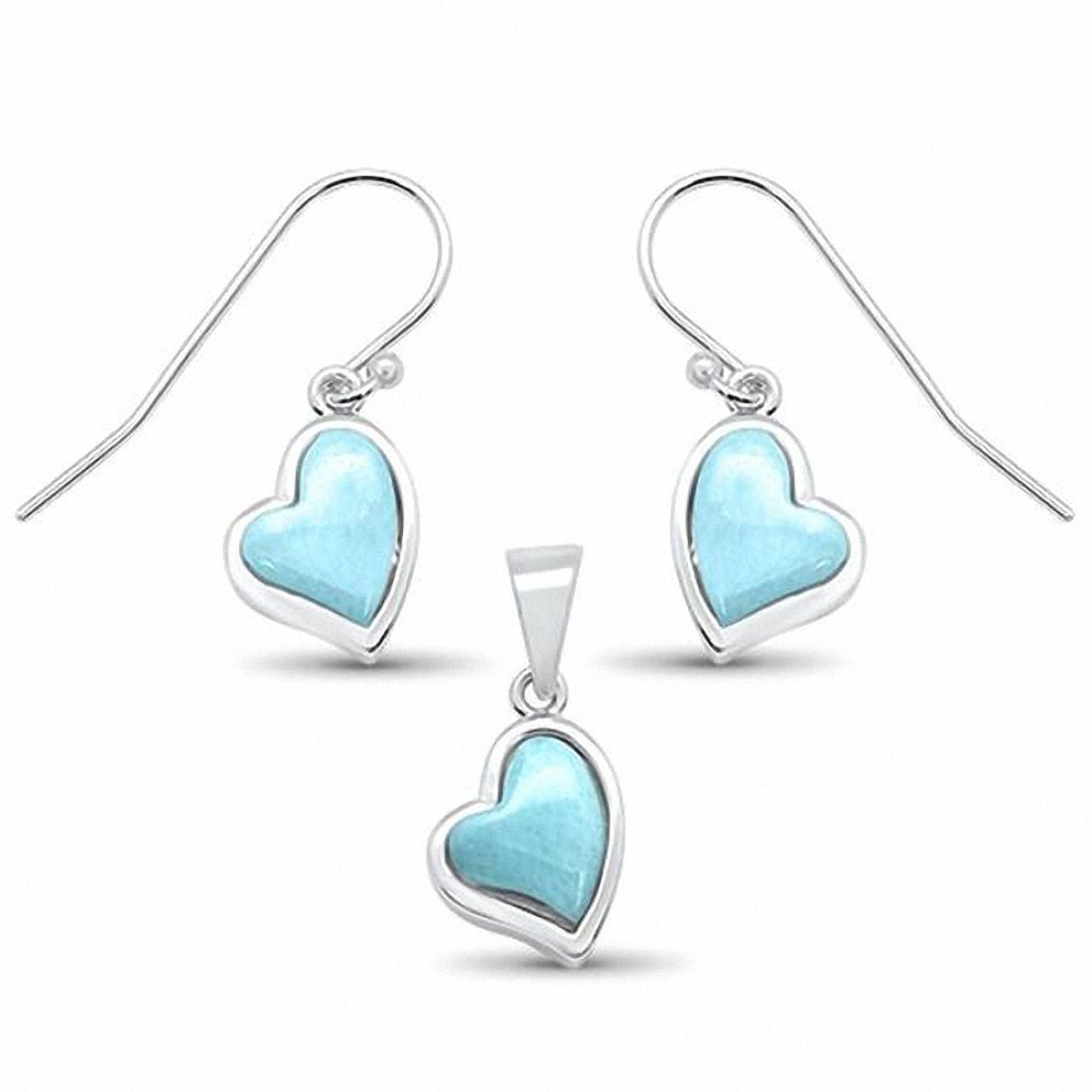 Heart Jewelry Set Pendant Lab Created Larimar Fishhook Earring 925 Sterling Silver