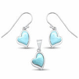 Heart Jewelry Set Pendant Lab Created Larimar Fishhook Earring 925 Sterling Silver