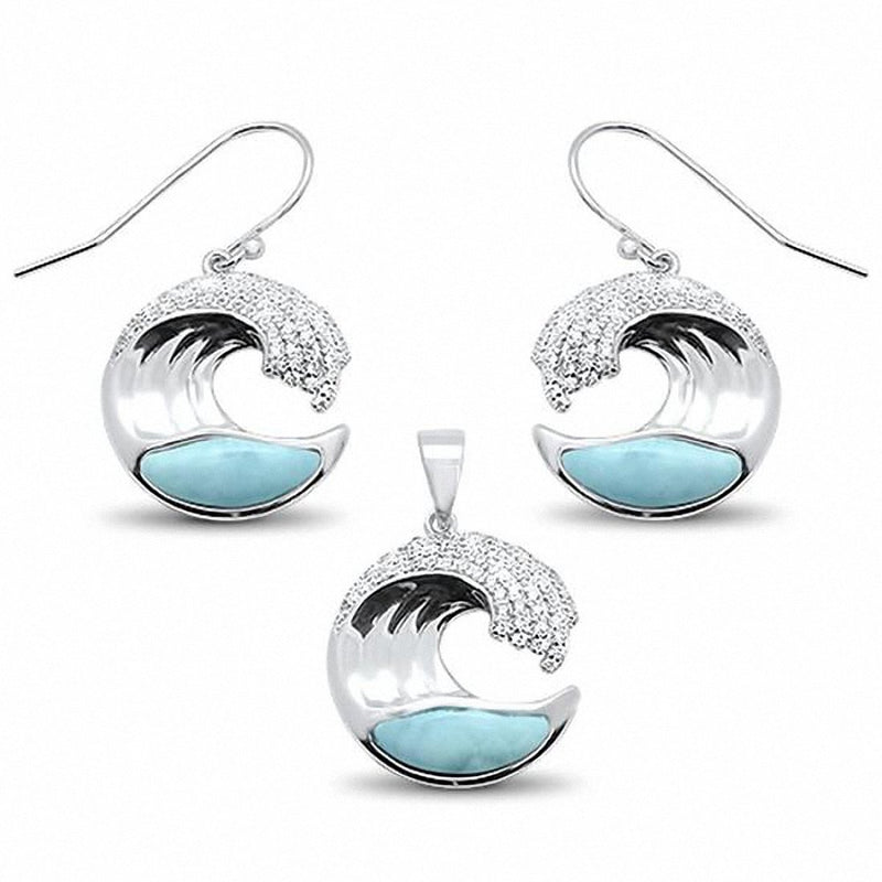 Larimar Wave Jewelry Set 925 Sterling Silver