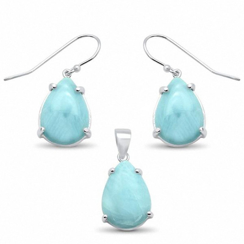 Jewelry Set Teardrop Pear Lab Created Opal 925 Sterling Silver