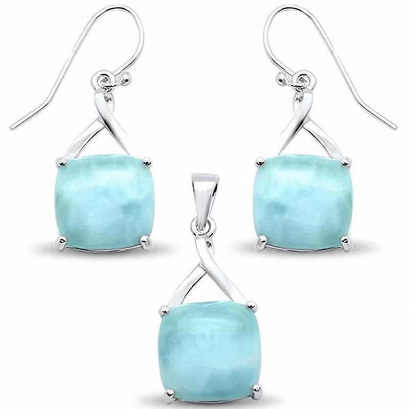 Larimar Jewelry Set cushion Twist Design 925 Sterling Silver