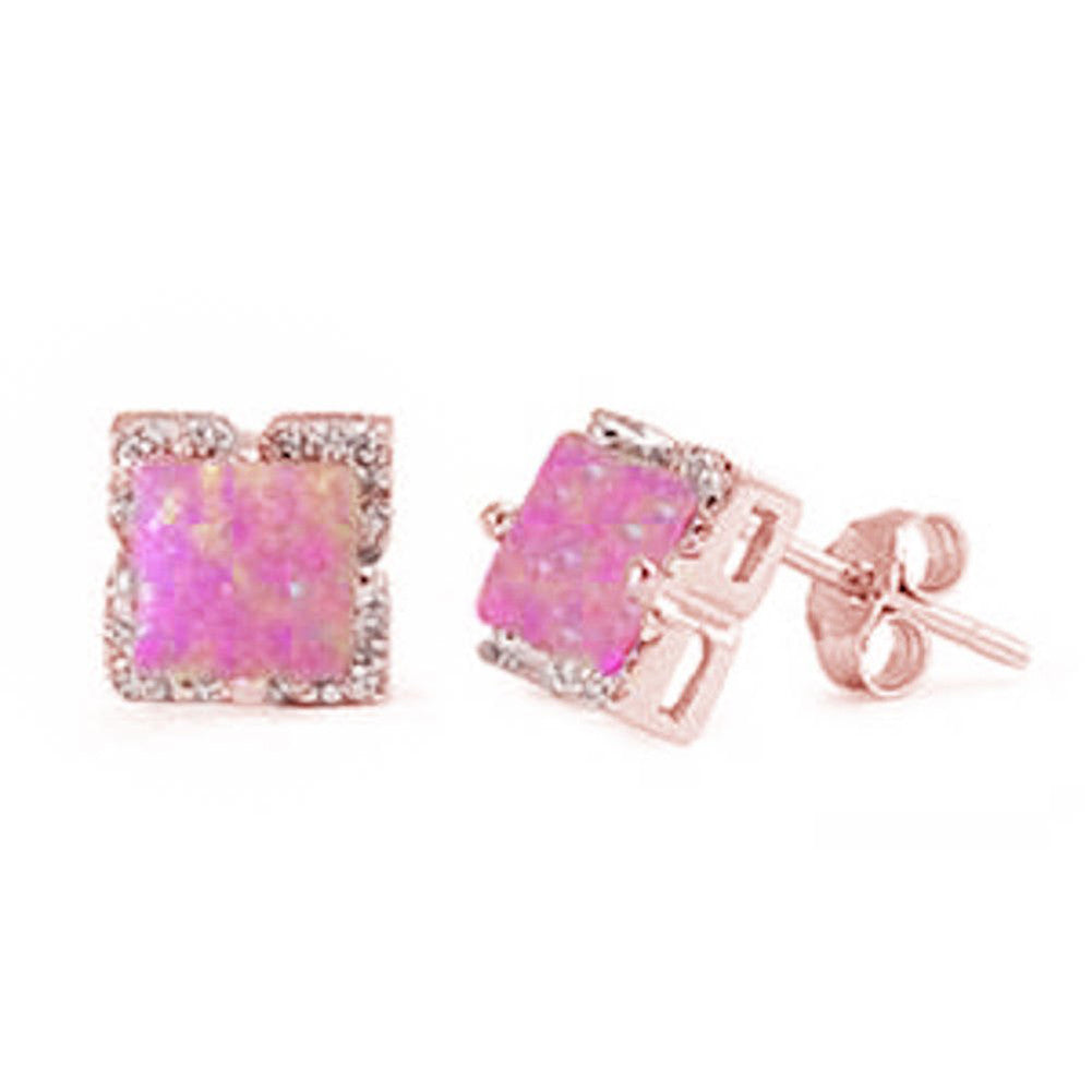 8mm Halo Stud Earring Princess Cut Created Opal Round Cubic Zirconia 925 Sterling Silver Choose Color - Blue Apple Jewelry