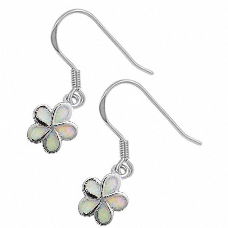 Dangling Clover Leaf Fish Hook Earrings Lab Created Opal 925 Sterling Silver