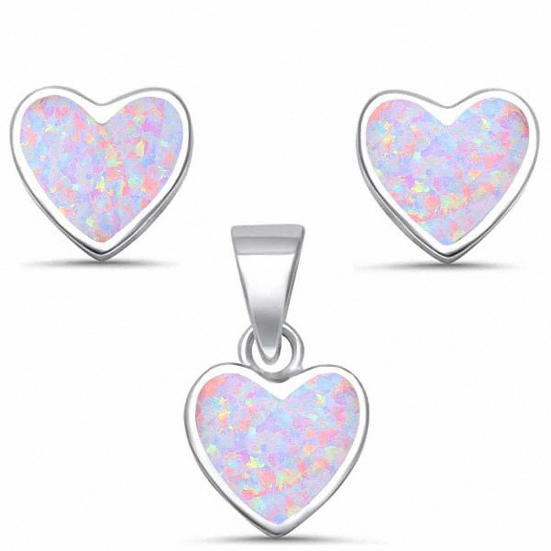 Heart Jewelry Set Lab Created Opal 925 Sterling Silver Choose Color