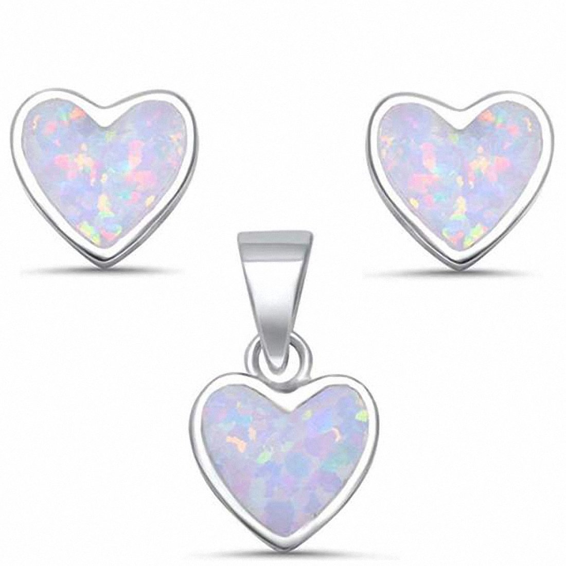 Heart Jewelry Set Created Opal 925 Sterling Silver Choose Color