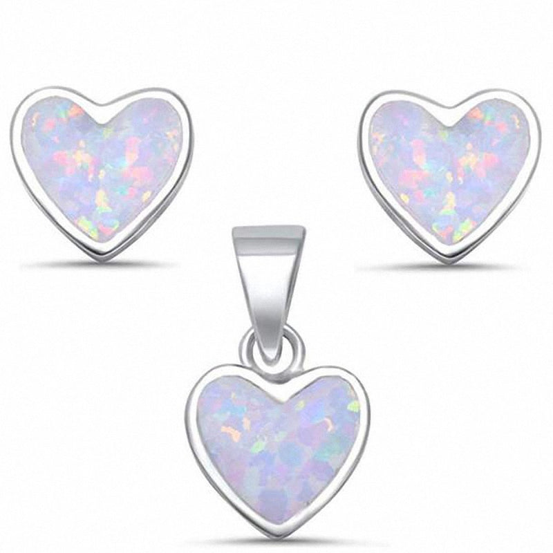Heart Jewelry Set Created Opal 925 Sterling Silver Choose Color
