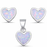 Heart Jewelry Set Created Opal 925 Sterling Silver Choose Color