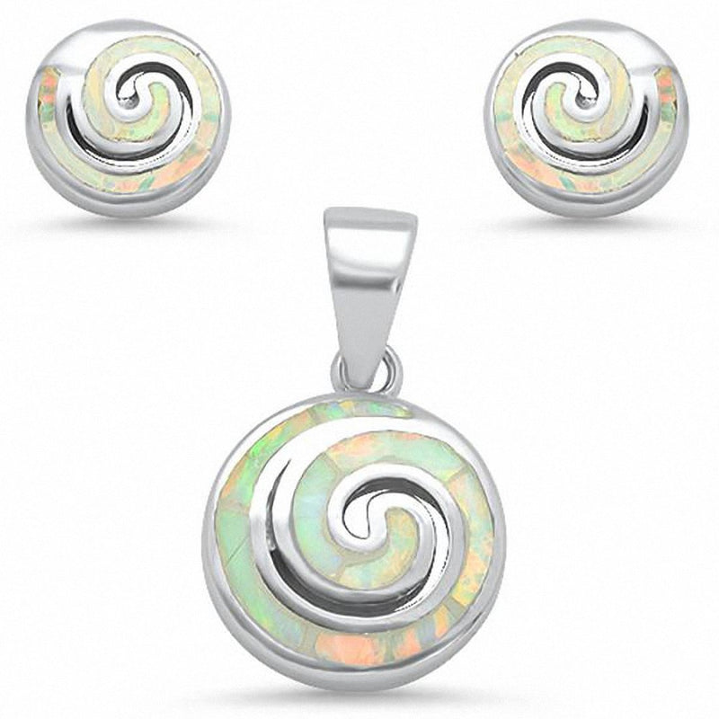 Spiral Swirl Jewelry Set Pendant Earrings Created Opal 925 Sterling Silver