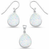 Jewelry Teardrop Pear Shape Set Lab Created White Opal 925 Sterling Silver