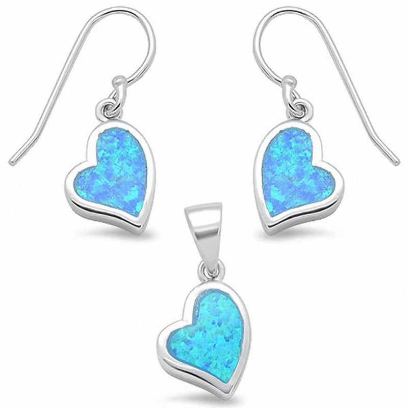 Heart Jewelry Set Pendant Earring Created Opal Fishhook 925 Sterling Silver