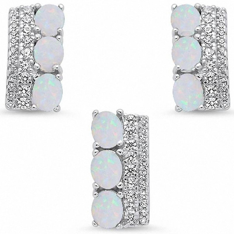 Jewelry Set 3-Stone Three Stone Lab Created Opal 925 Sterling Silver Choose Color