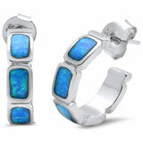 Huggie Hoop Earrings Lab Created Opal 925 Sterling Silver