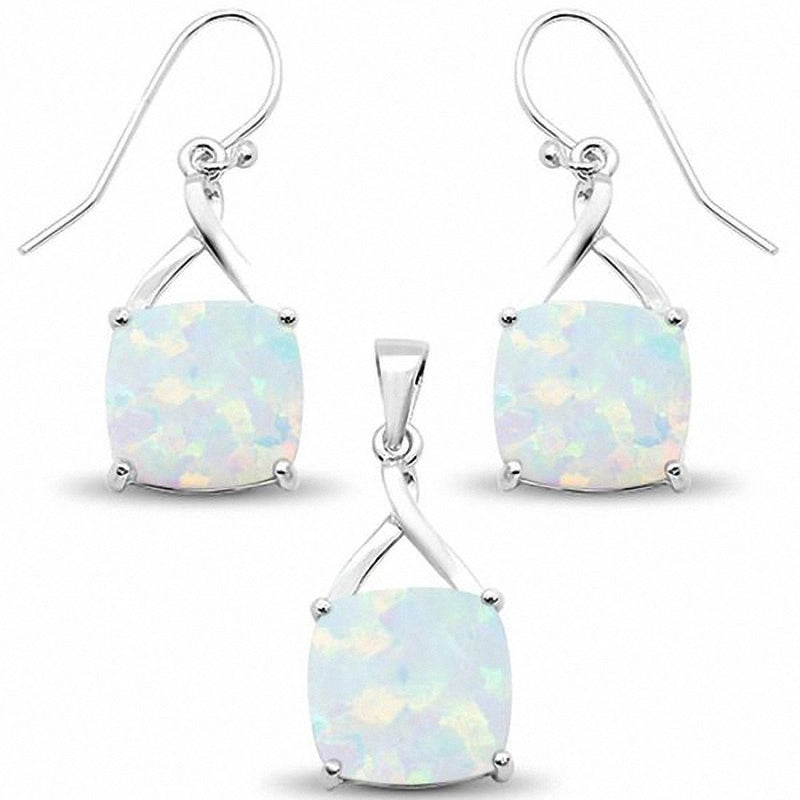 Jewelry Set cushion Twist Design Lab Created Opal 925 Sterling Silver
