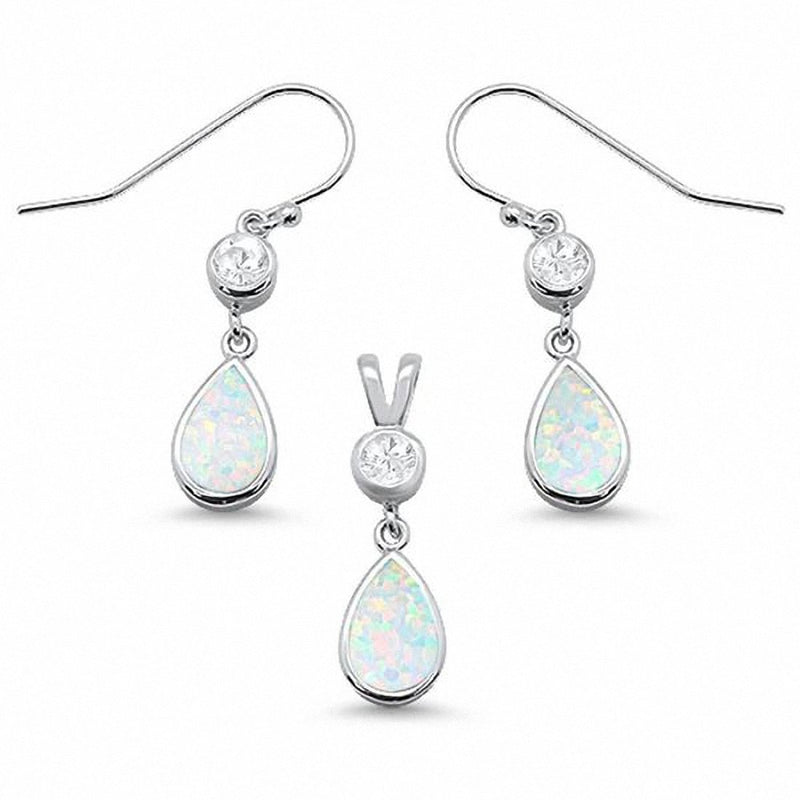 Jewelry Set Pear Lab Created Opal Round Aquamarine 925 Sterling Silver