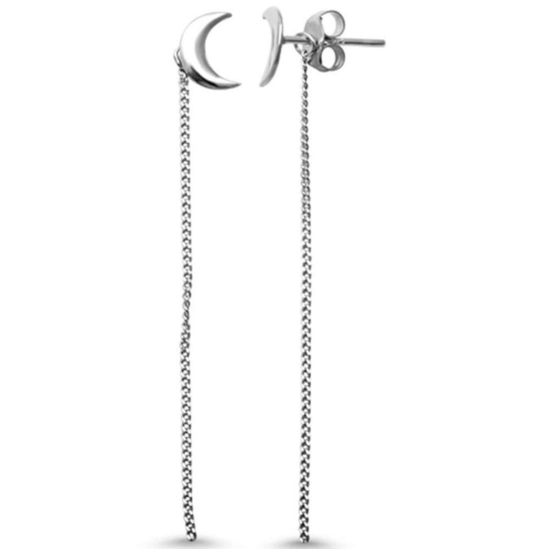Moon Crescent Drop Dangle Celestial Earrings 925 Sterling Silver Chain Design Choose Color