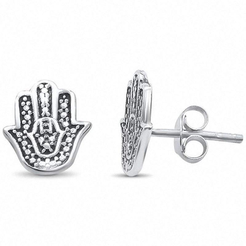 Hamesh Lucky Hand Hamsa Stud Earrings Plain 925 Sterling Silver