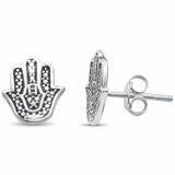 Hamesh Lucky Hand Hamsa Stud Earrings Plain 925 Sterling Silver