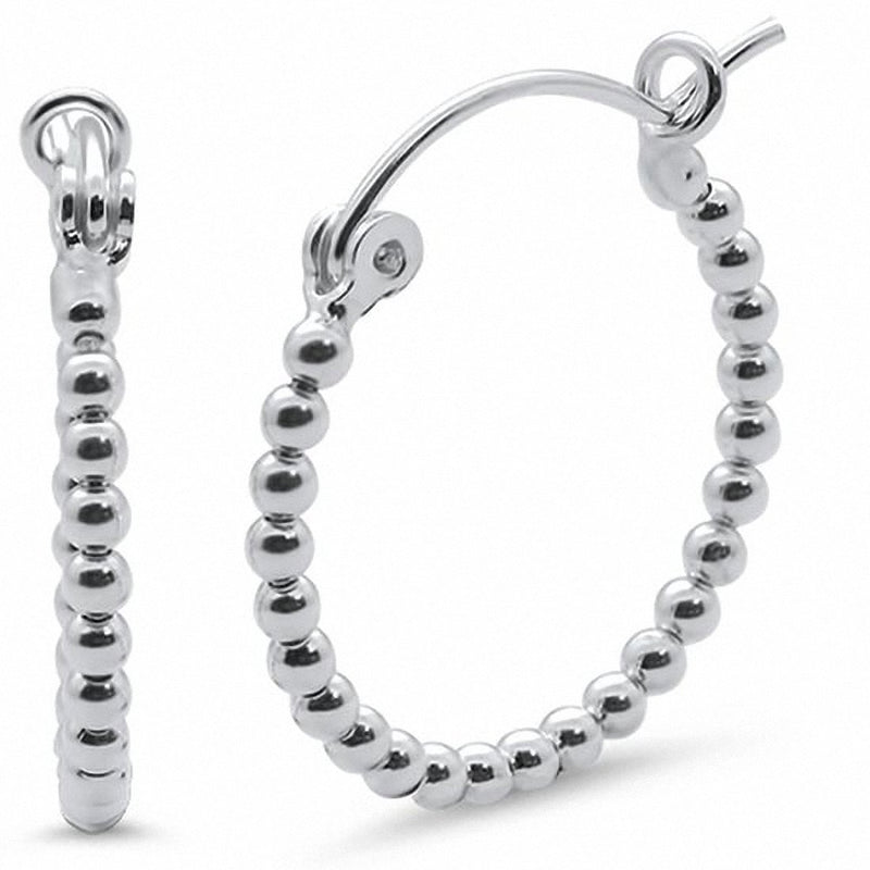Plain Hoop Earrings Round Bead Ball 925 Sterling Silver Choose Color