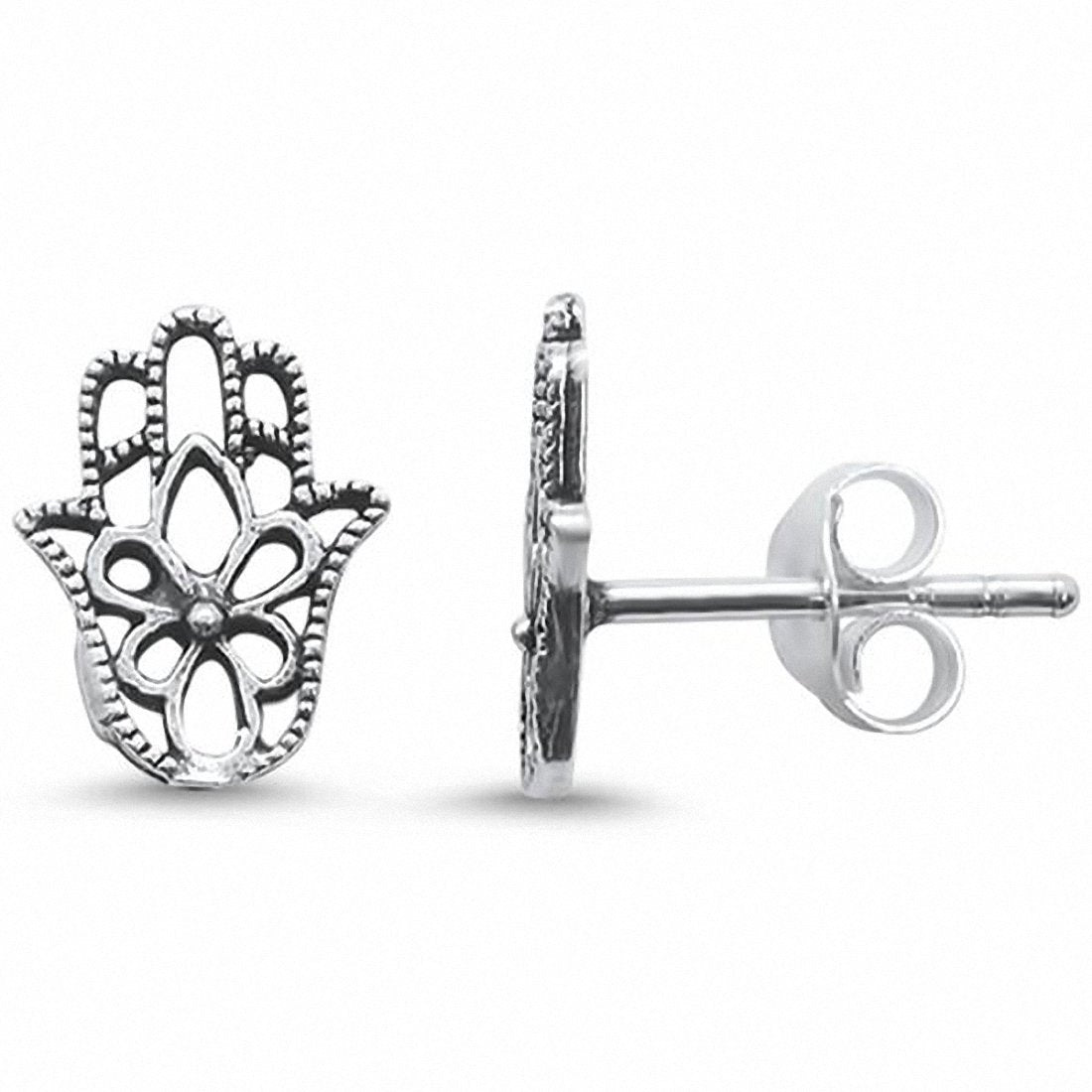 Plain Hand of God Hamesh Stud Earrings Solid 925 Sterling Silver Choose Color