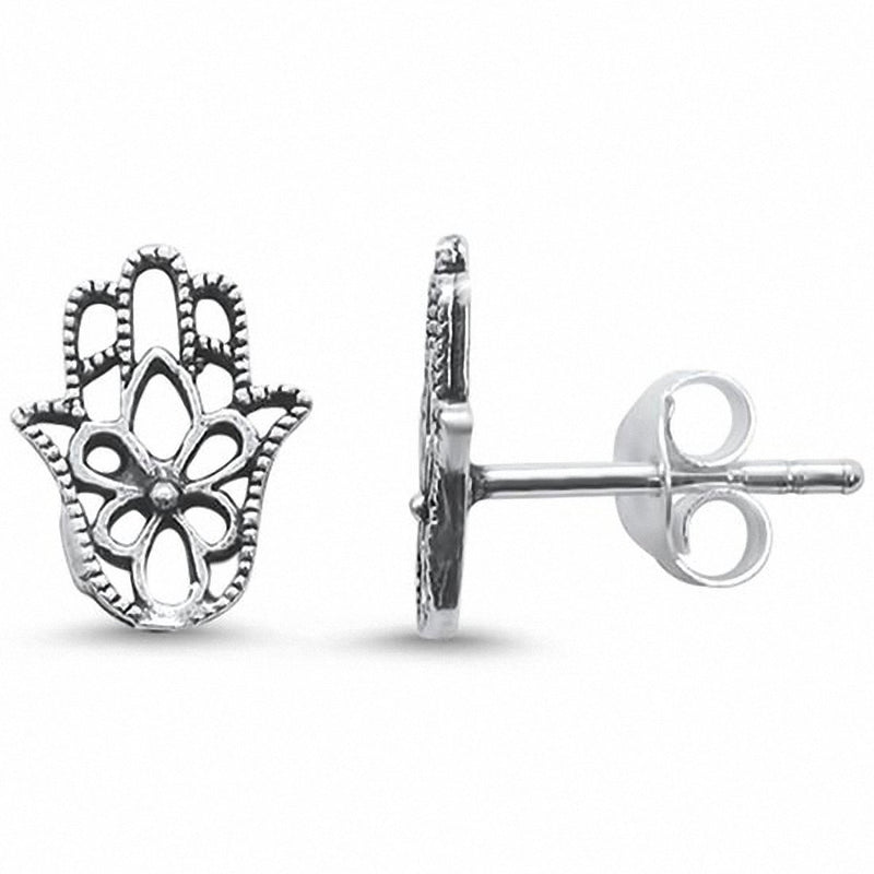 Plain Hand of God Hamesh Stud Earrings Solid 925 Sterling Silver Choose Color