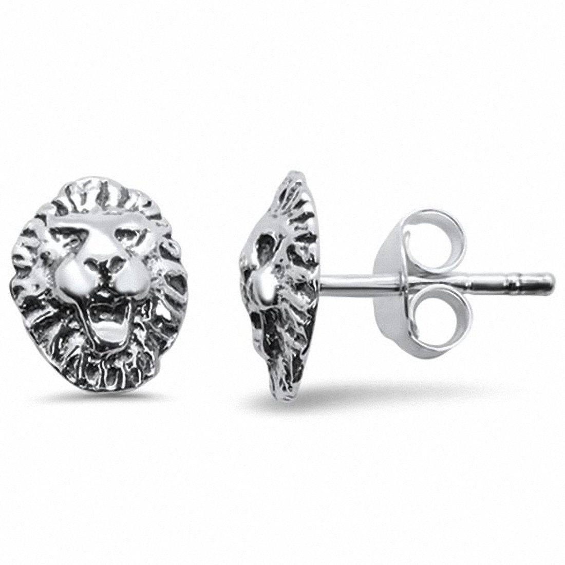 Lion Head Stud Earrings solid 925 Sterling Silver Lion Head Choose Color