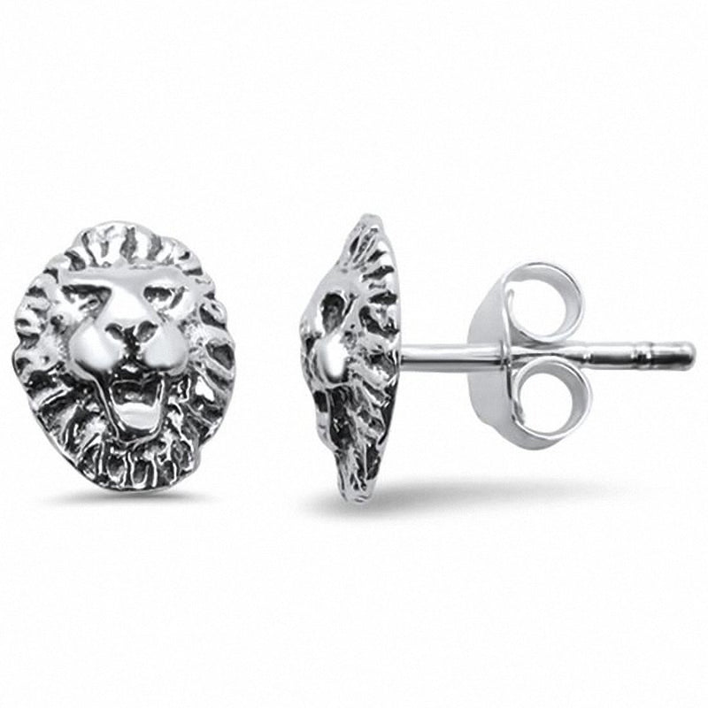 Lion Head Stud Earrings solid 925 Sterling Silver Lion Head Choose Color